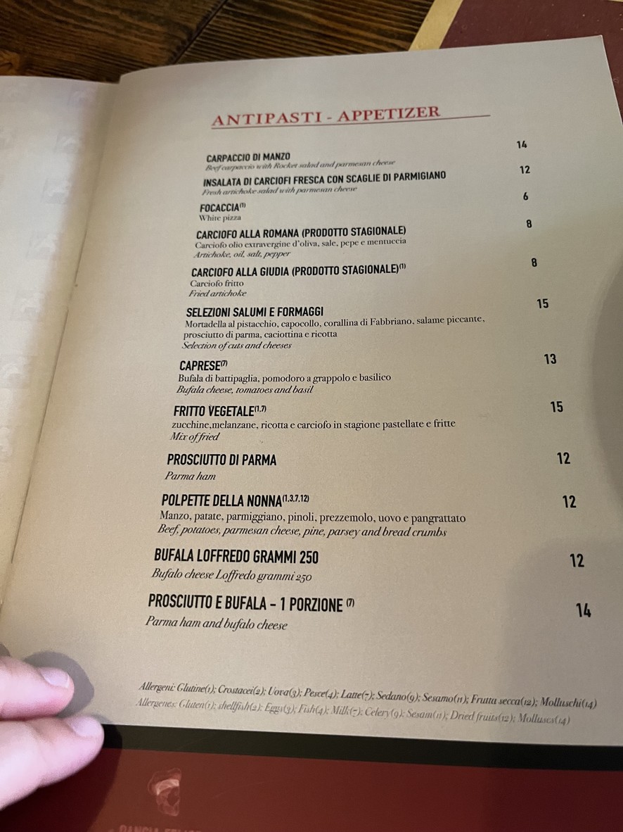 Pancia Felice Fornaci menu 1