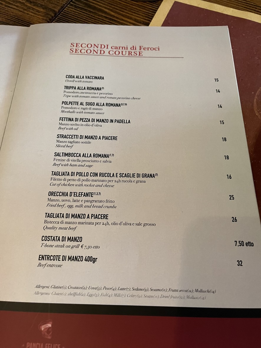 Pancia Felice Fornaci menu 5