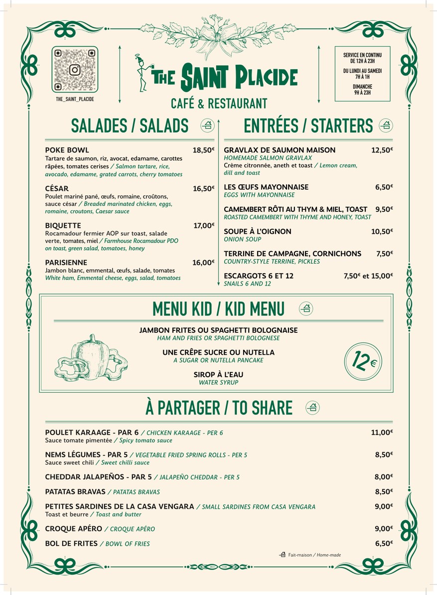 Café Saint-Placide menu 1