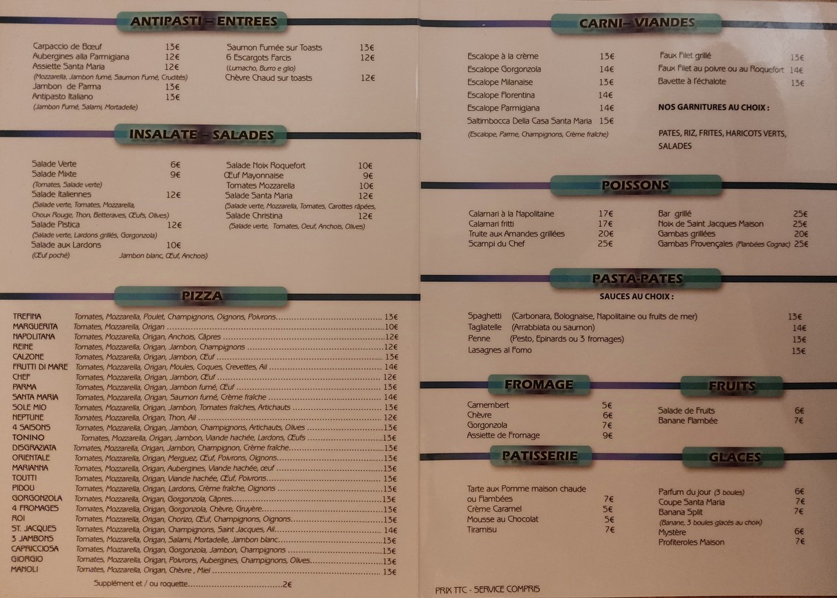 Bar Restaurant Santa Maria menu 1