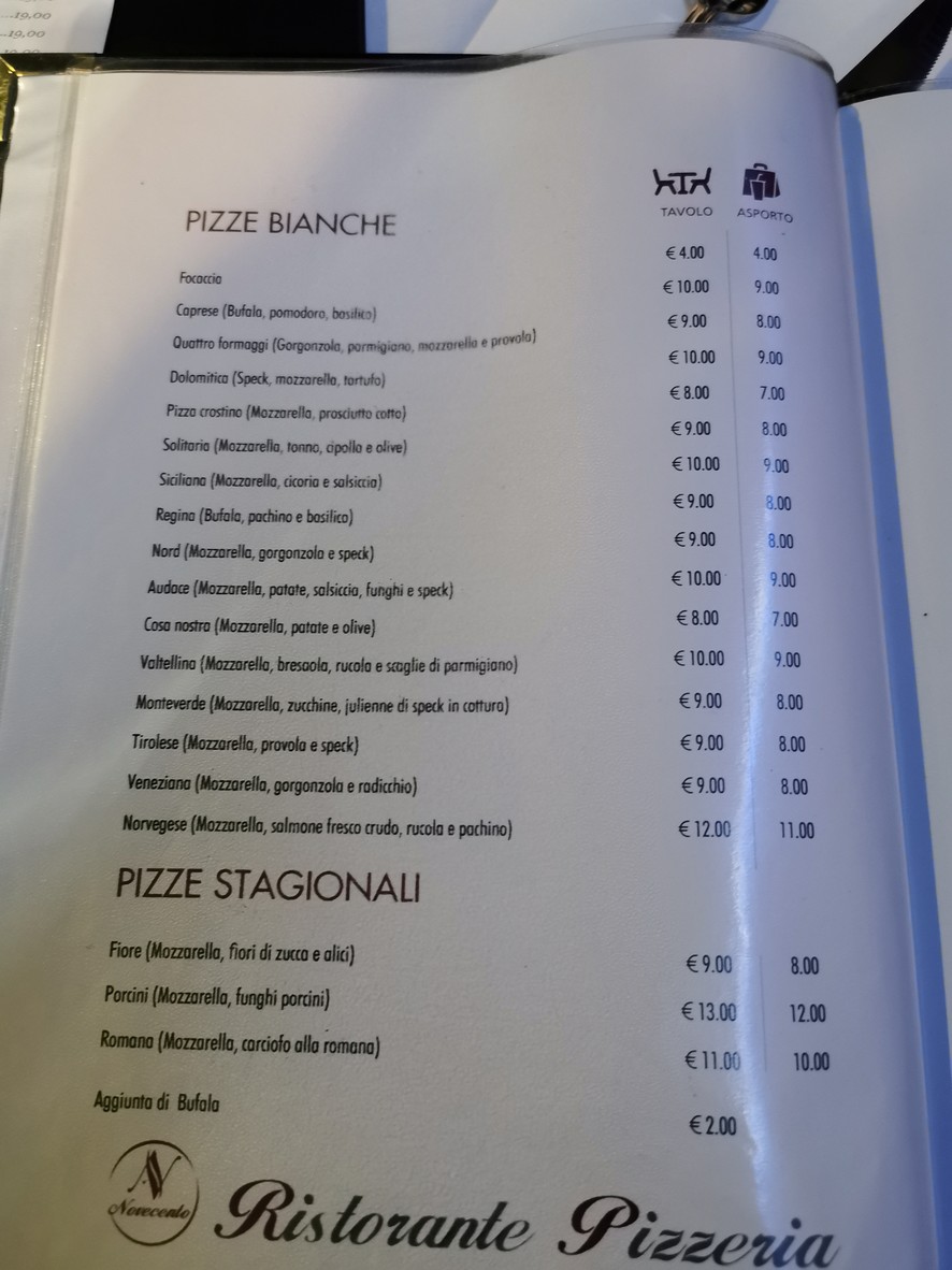 Pizzeria Ristorante Novecento menu 1