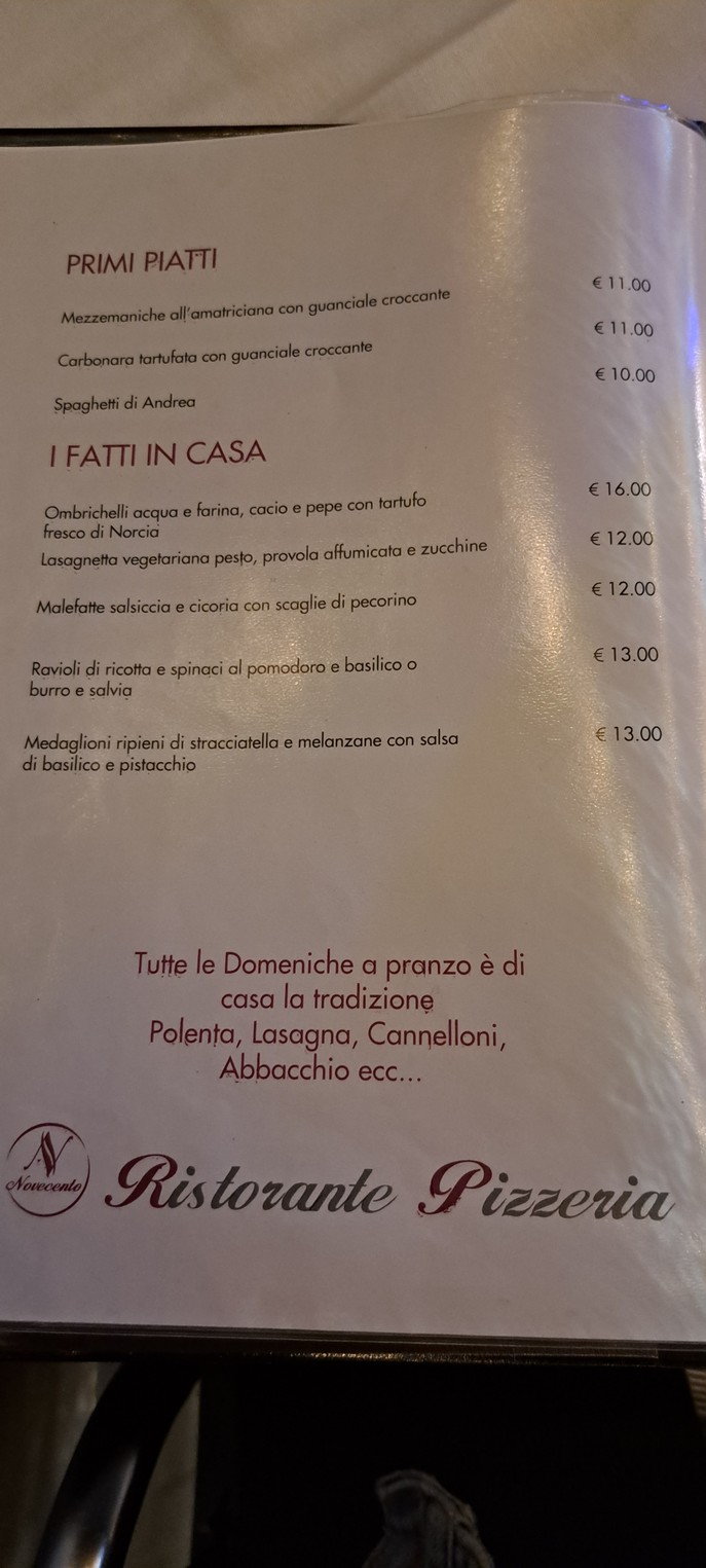 Pizzeria Ristorante Novecento menu 2
