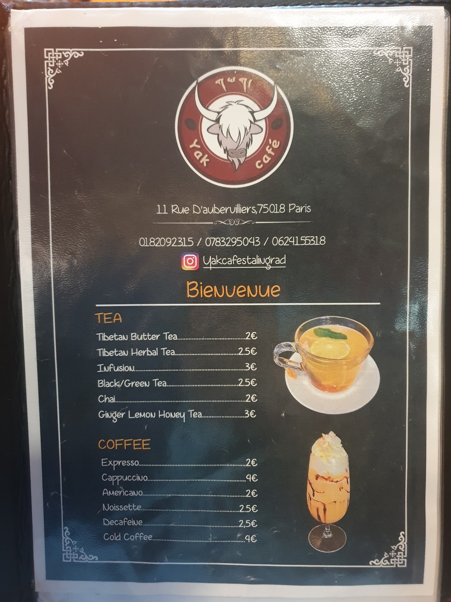 Yak Café menu 1