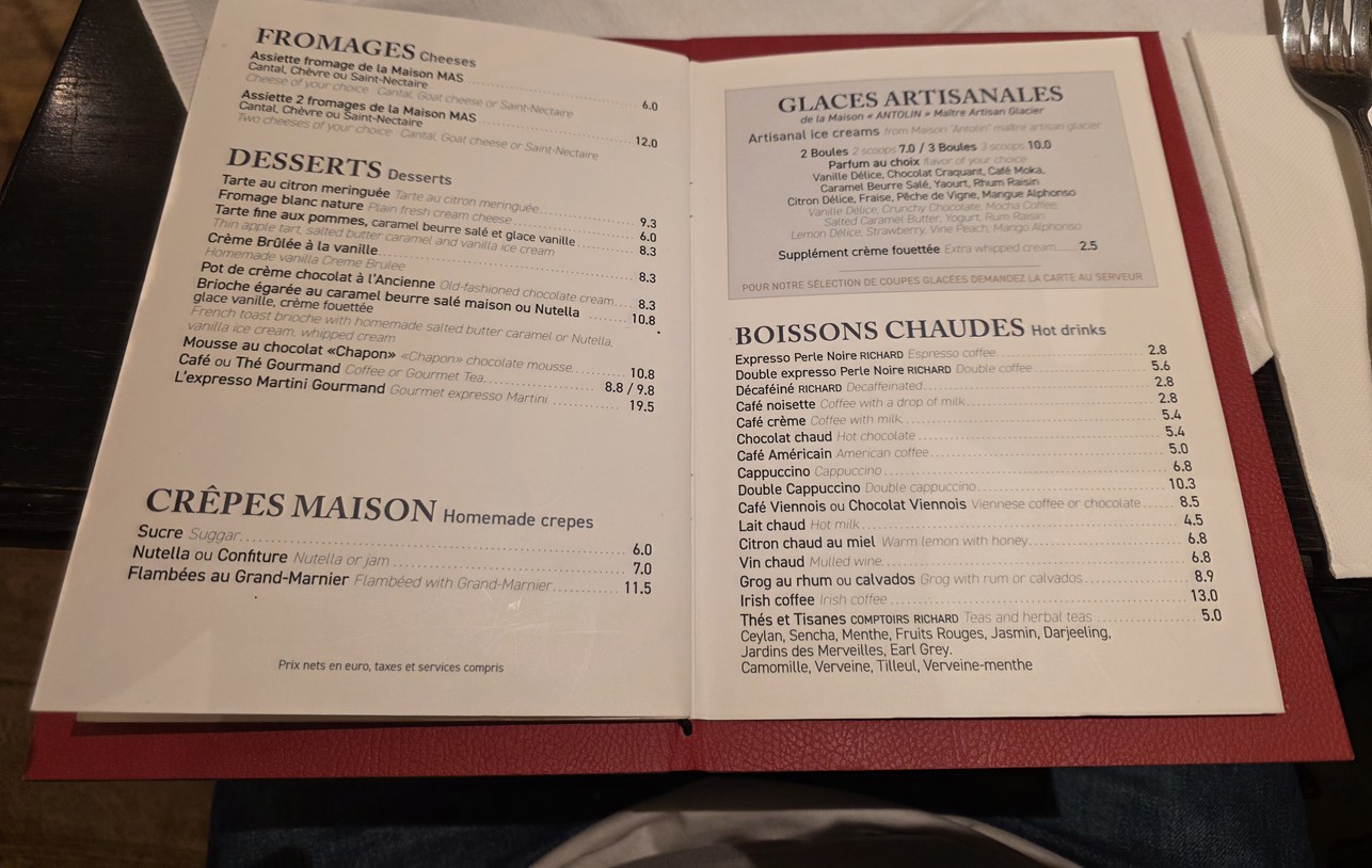 Le Florès menu 3