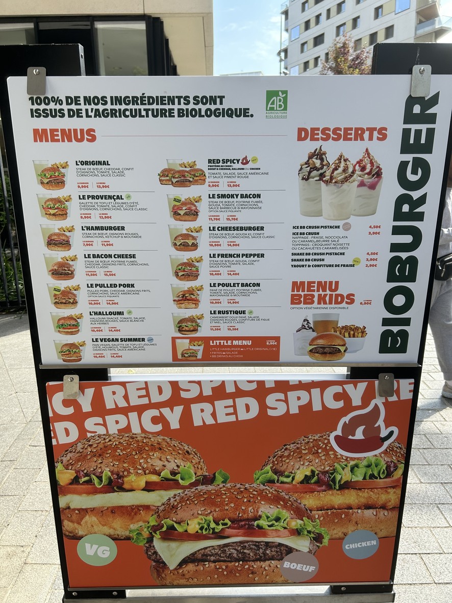 Bioburger Batignolles menu 1