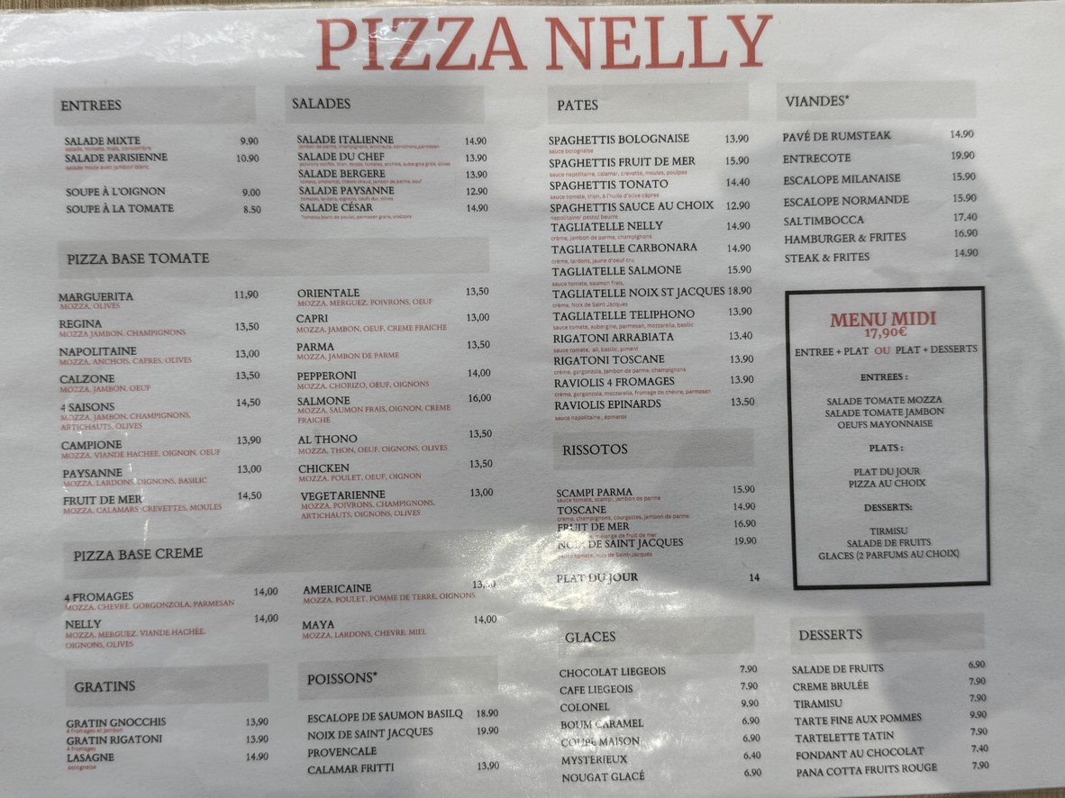 Pizza Nelly. menu 1