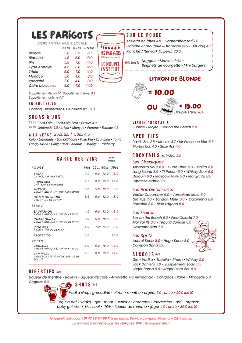 Le Nouvel Institut menu 1