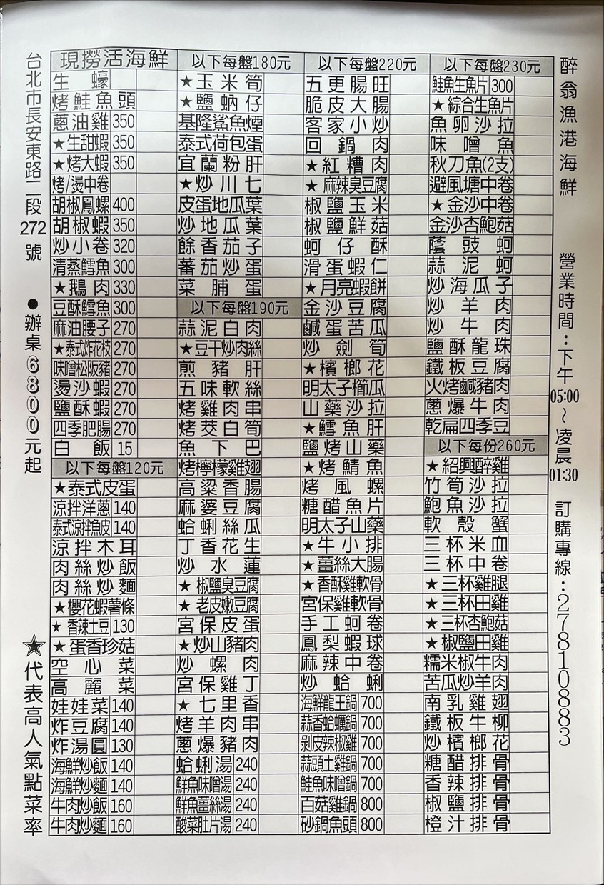 Zui Weng Yu Gang Hai Xian menu 2