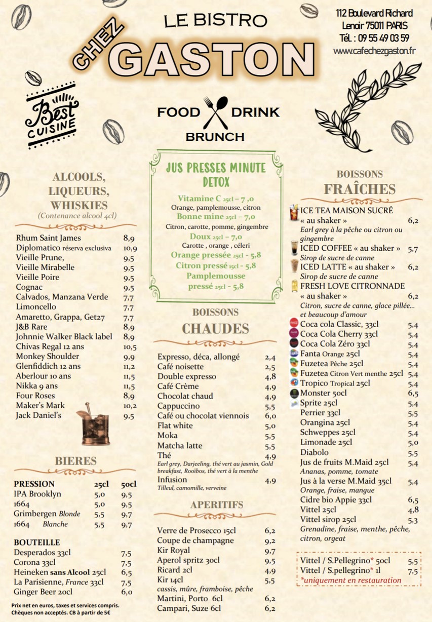Chez Gaston menu 1