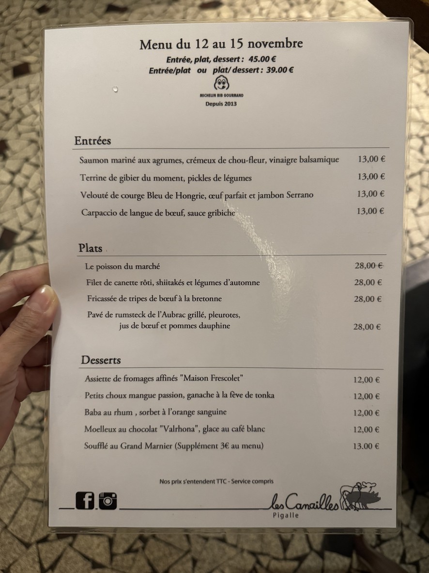 Les Canailles menu 1