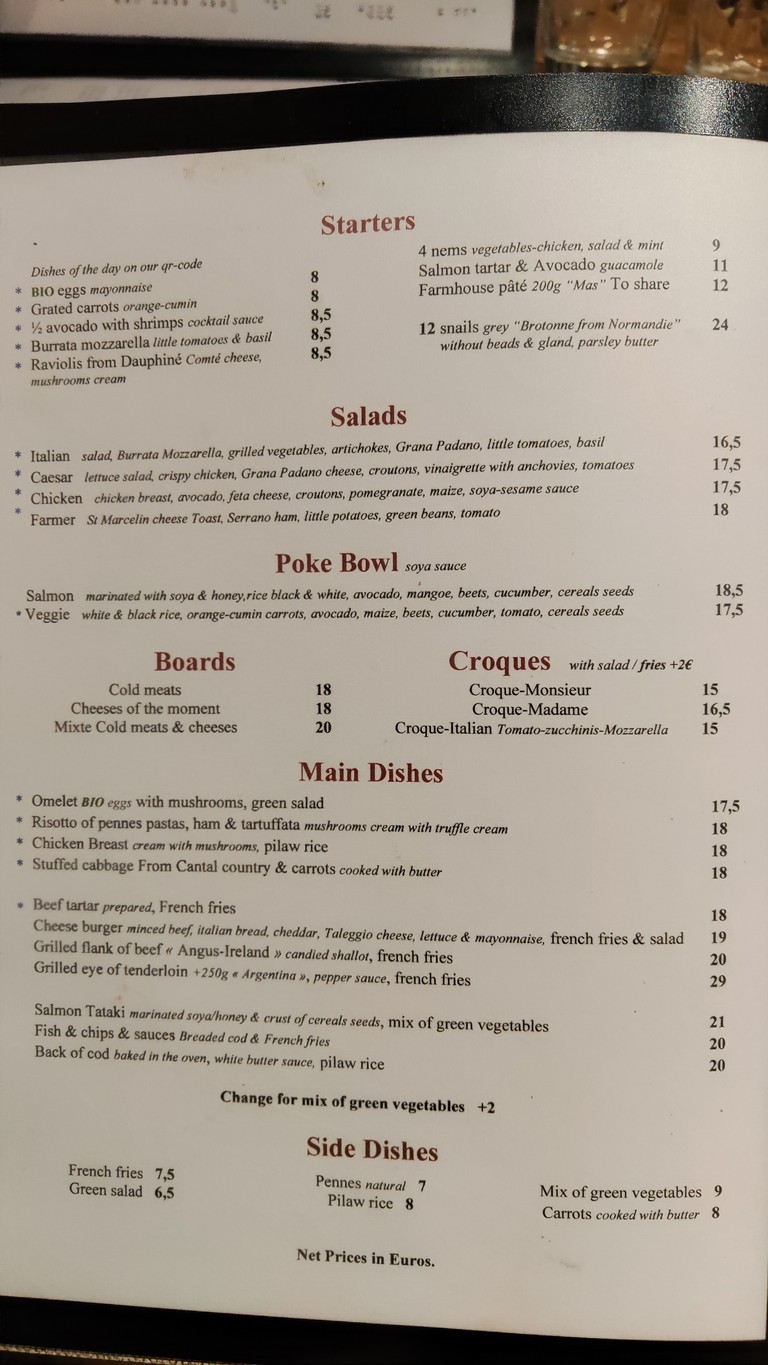 Le Passy menu 1
