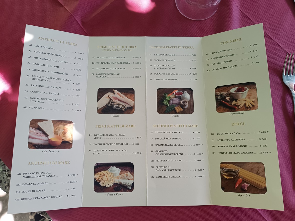 Calice d'Oro menu 1
