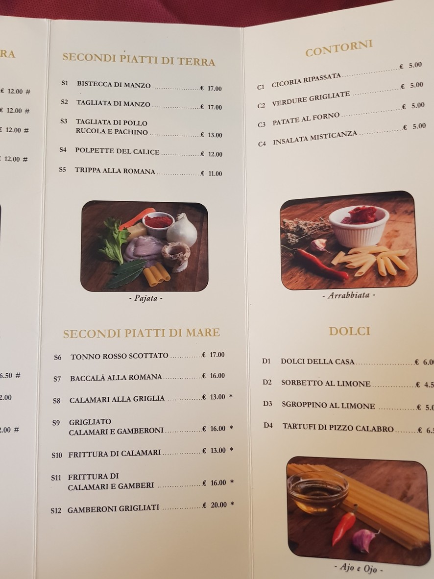 Calice d'Oro menu 2