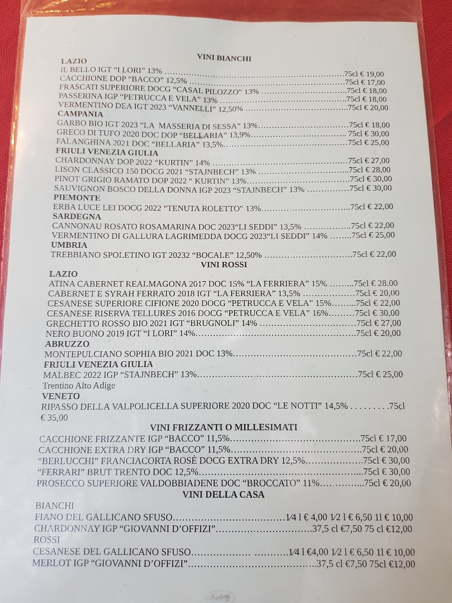 Calice d'Oro menu 3