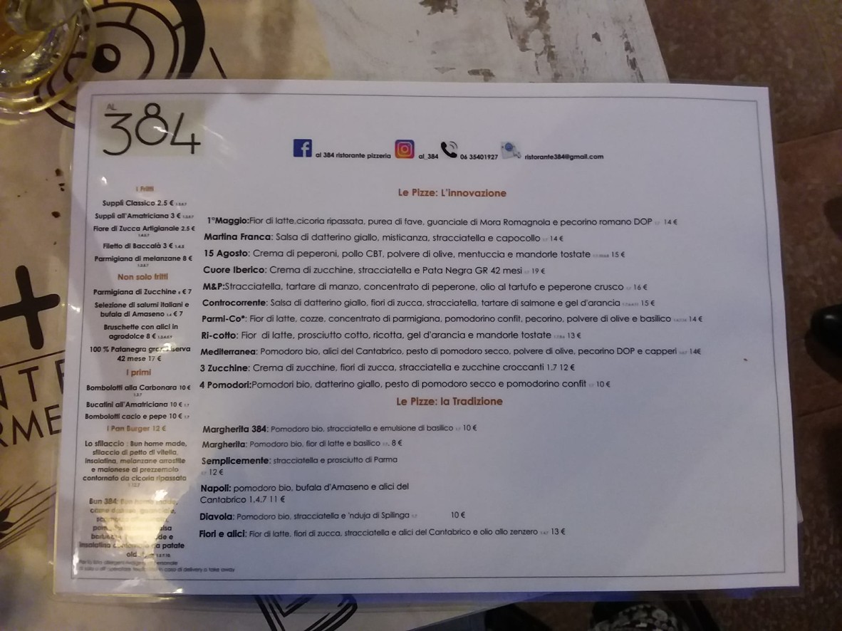 AL 384 Pizzeria con Cucina menu 1