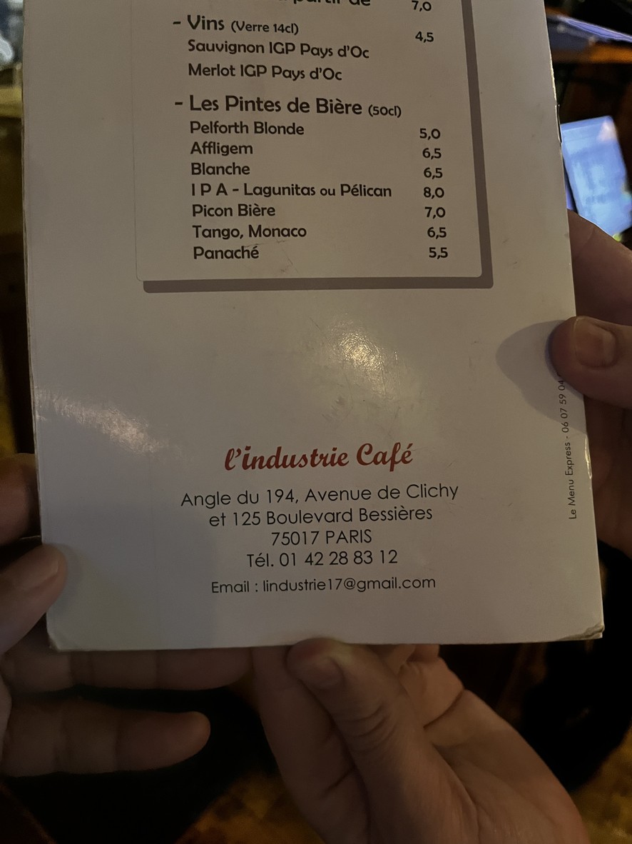 L'Industrie | Café Restaurant menu 1