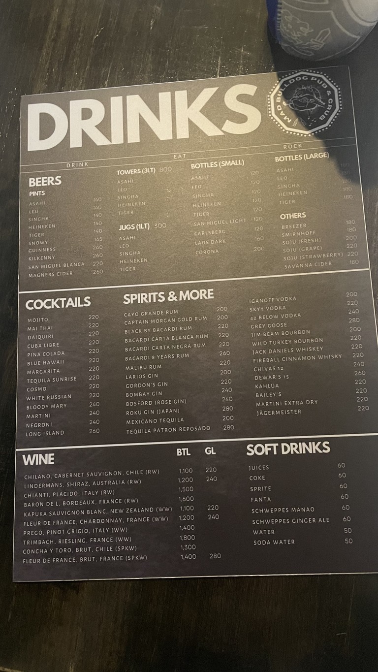 Mad Bulldog Pub & Grub Bangkok menu 2