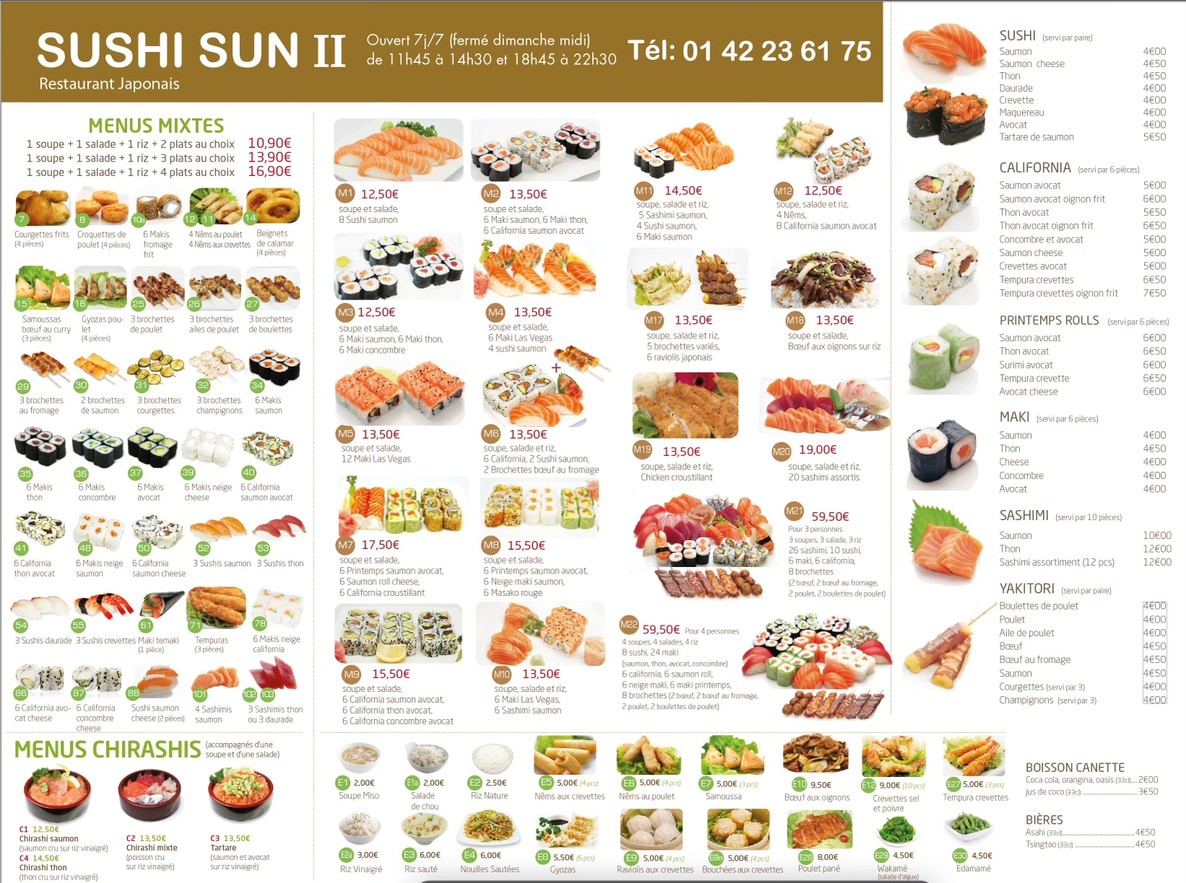 SUSHI SUN 2 menu 2