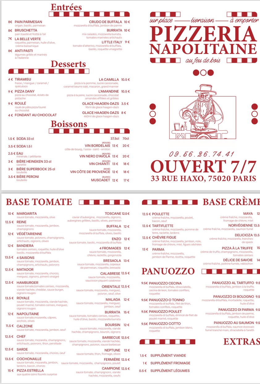 Pizzeria la napolitaine menu 1
