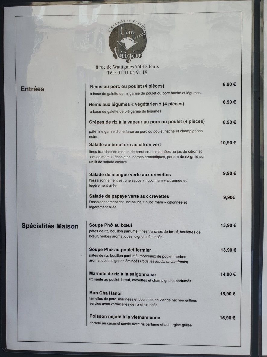 Cơm Sàigòn menu 2
