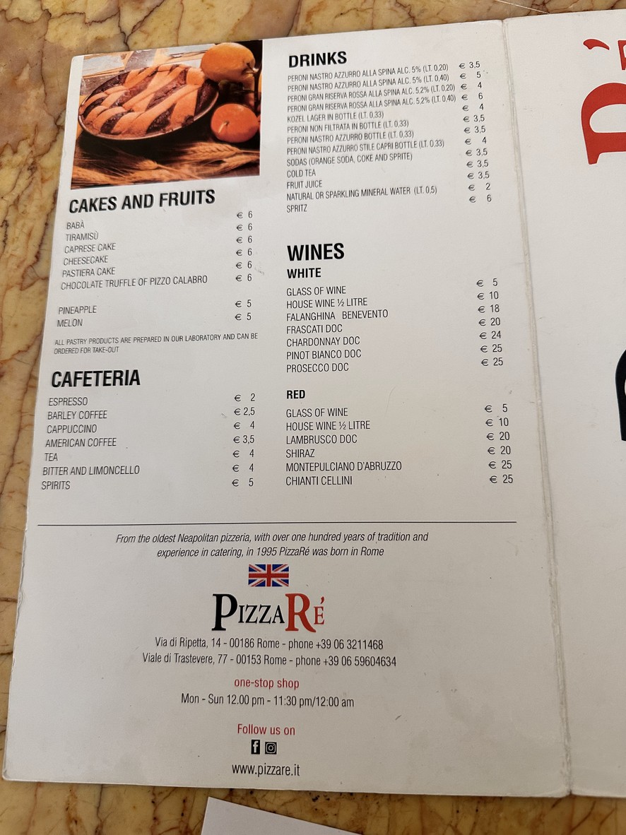 PizzaRé menu 2
