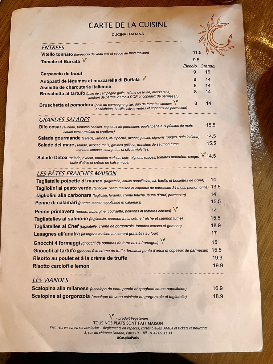 La Caspita menu 1