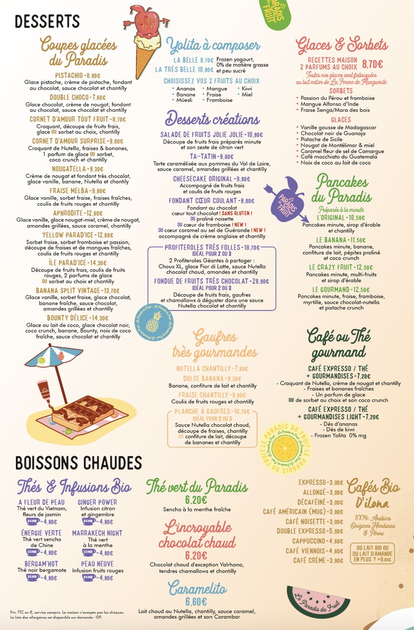 Le Paradis du fruit menu 3