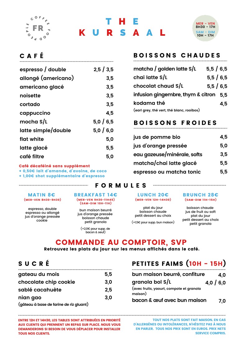 The Kursaal menu 2