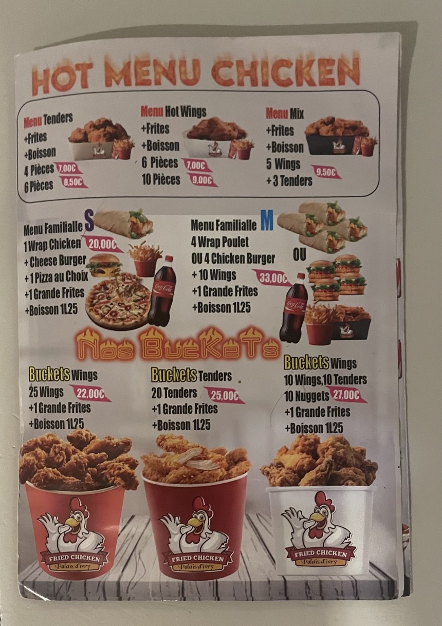 Palais d'Ivry menu 2