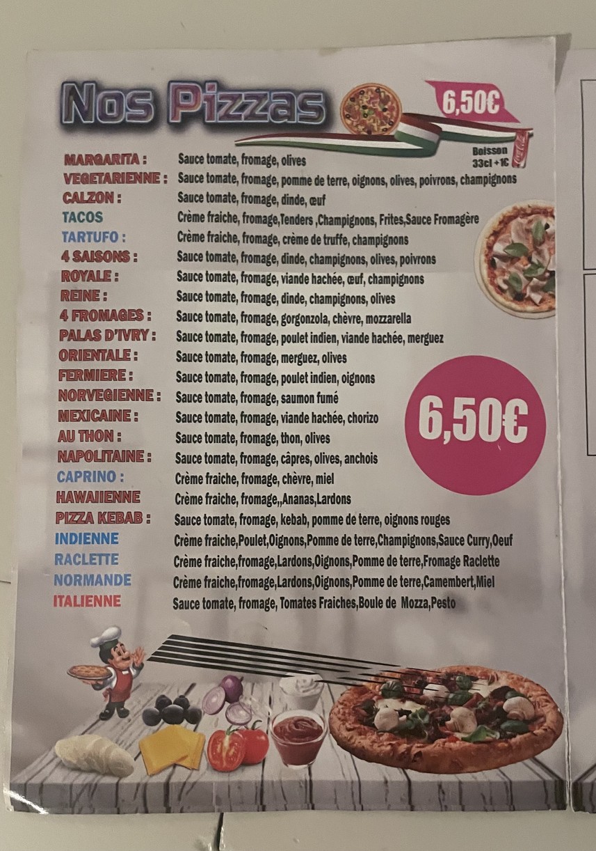Palais d'Ivry menu 4