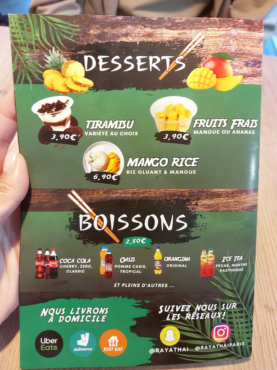 Raya Thaï menu 3