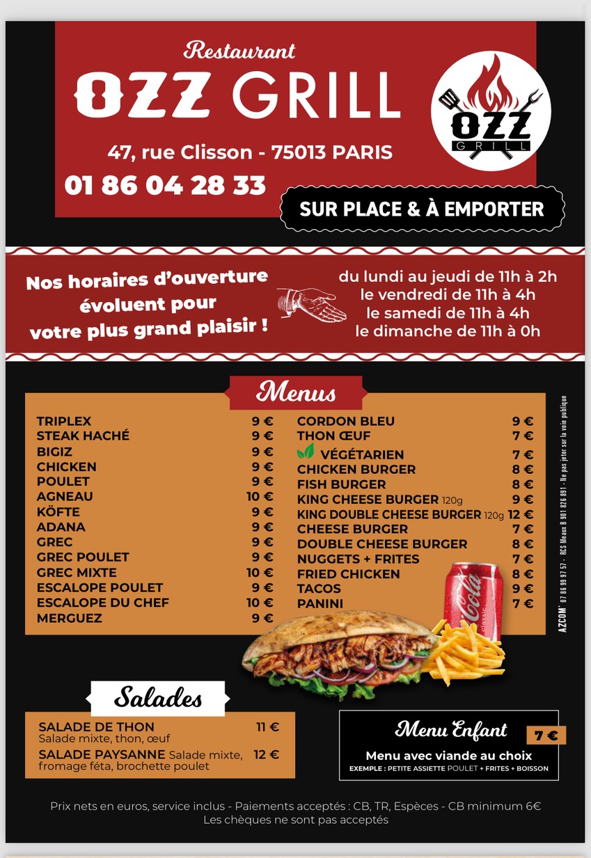OZZ GRILL menu 1