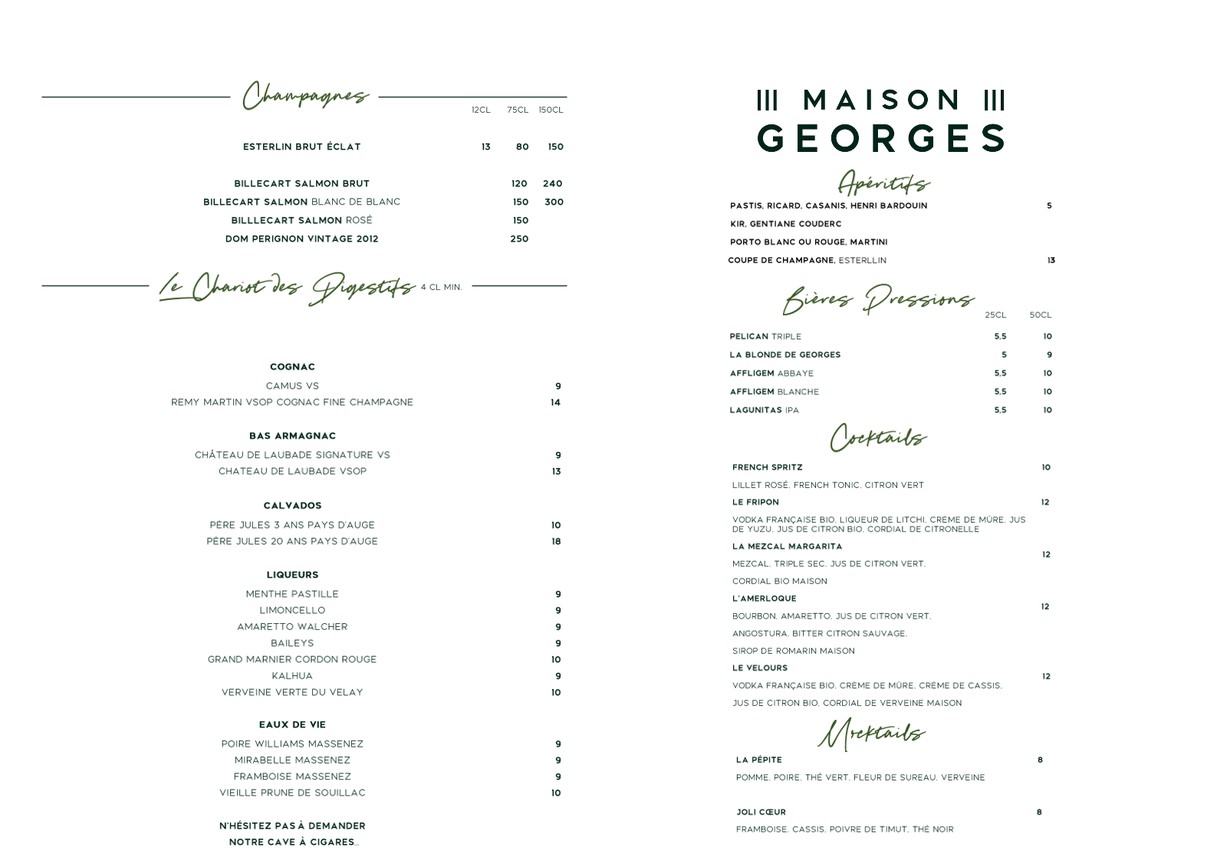 Maison Georges menu 1