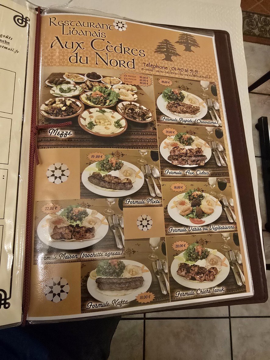 Aux Cèdres du Nord menu 1