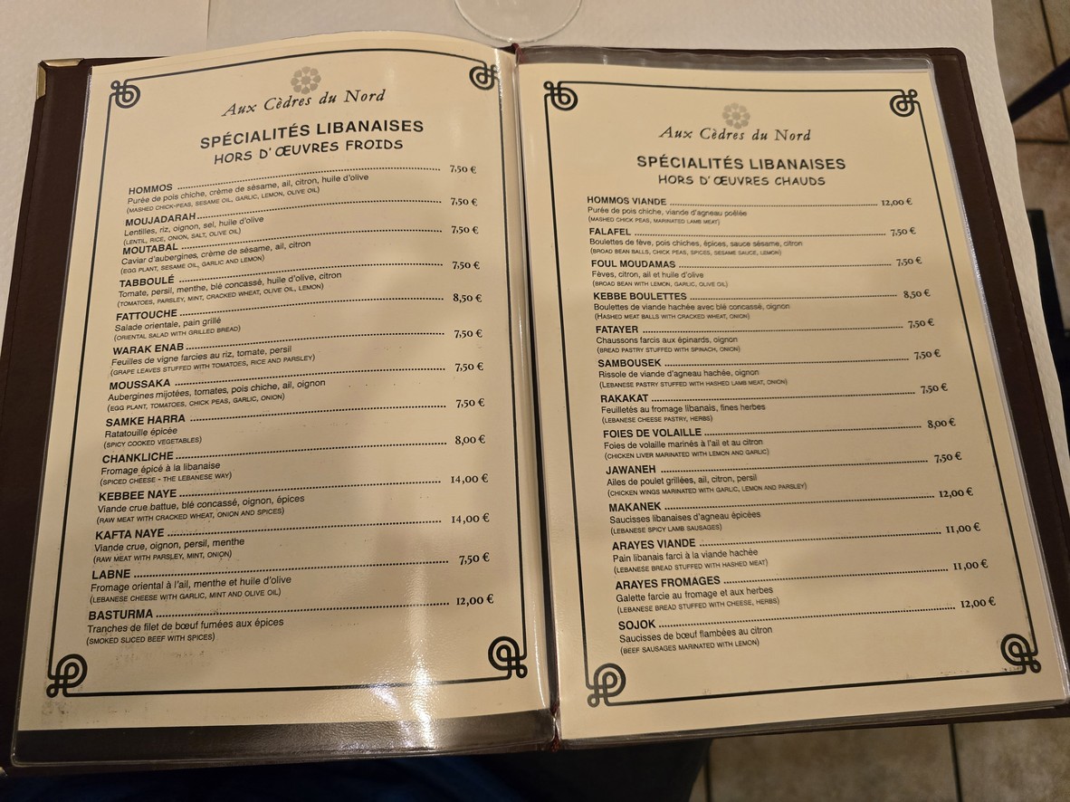 Aux Cèdres du Nord menu 2