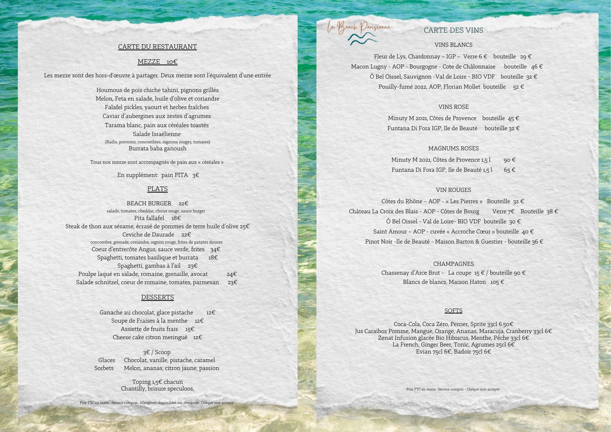 New Chalet du Lac menu 1
