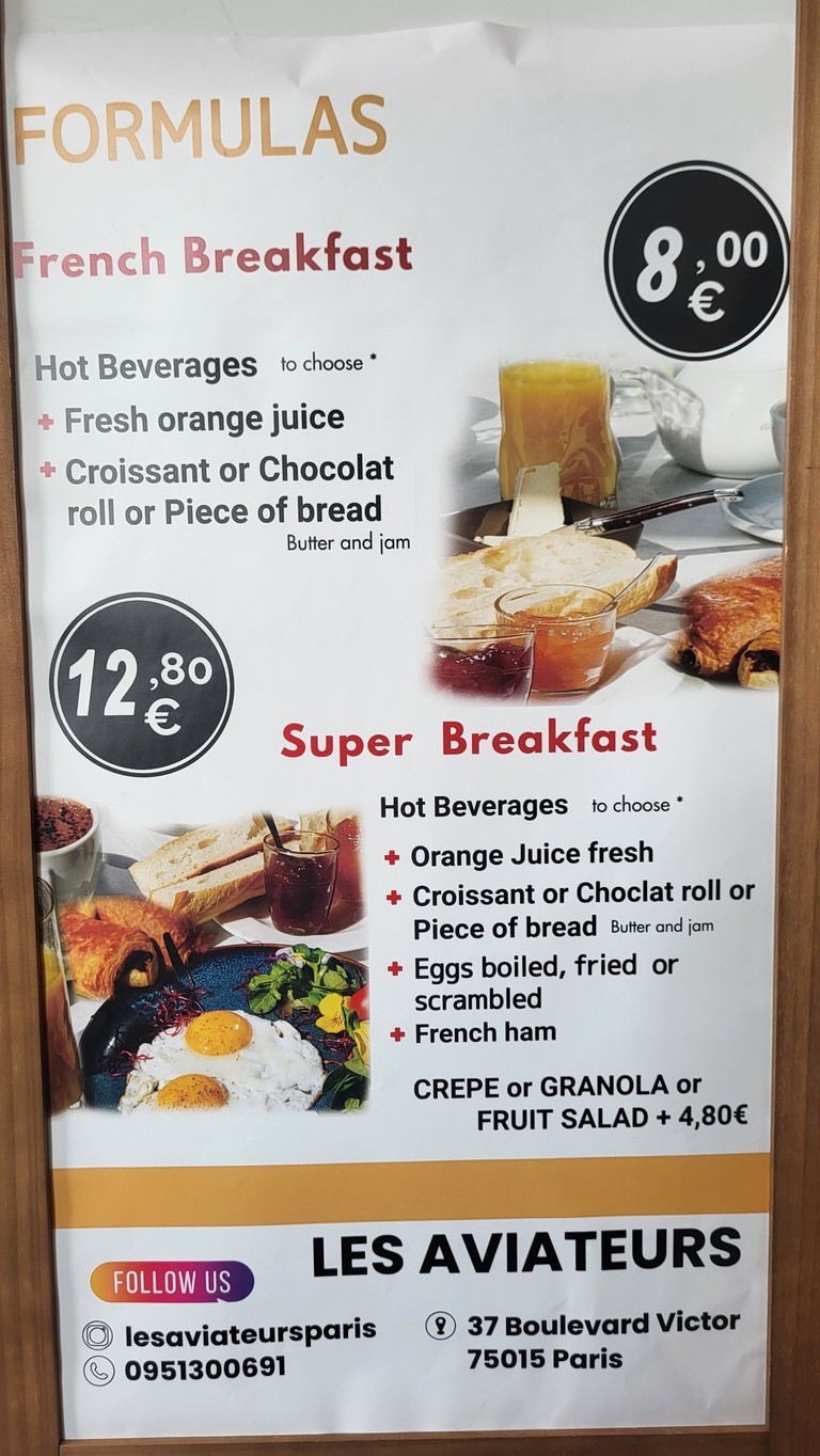 Restaurant Les aviateurs café bar brasserie menu 1
