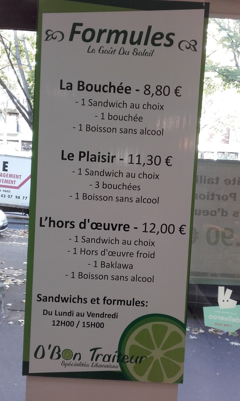 O Bon Traiteur menu 1