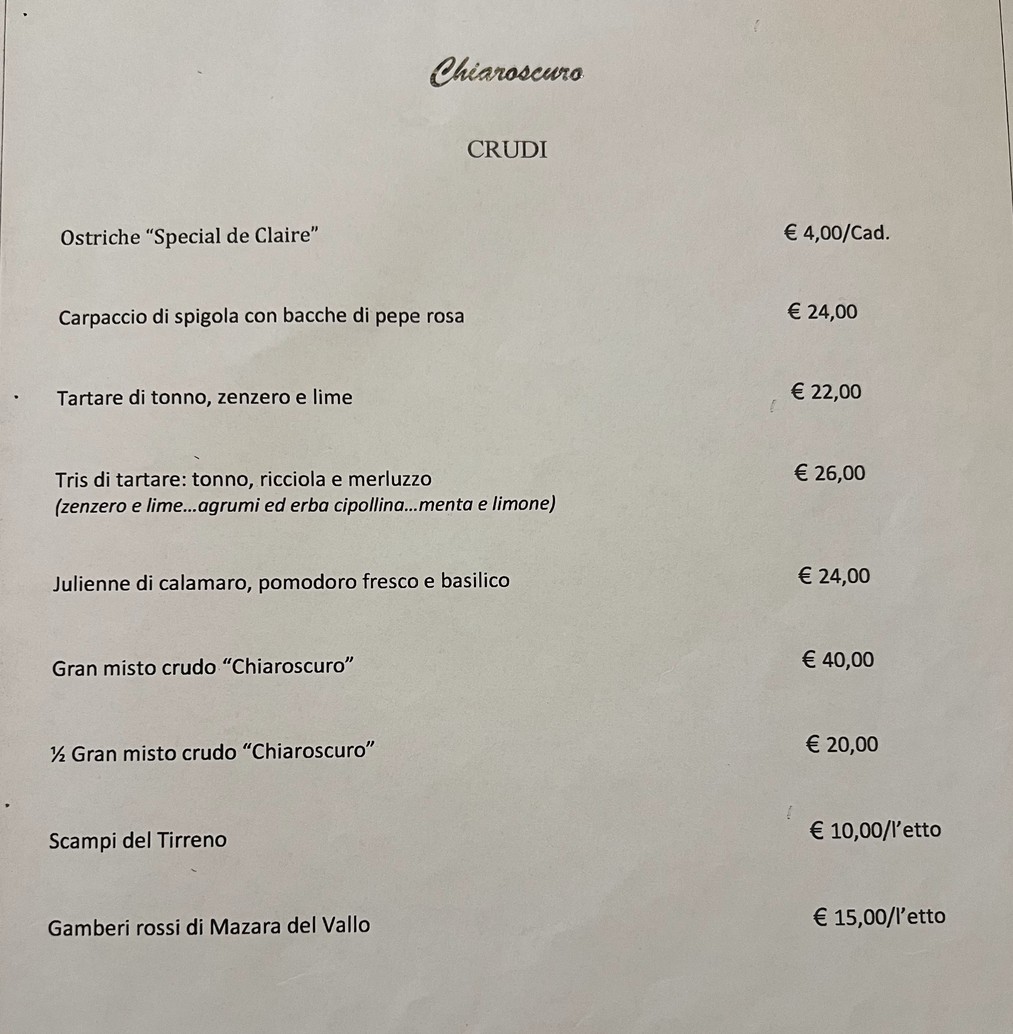 Ristorante di Pesce Chiaroscuro San Giovanni menu 1
