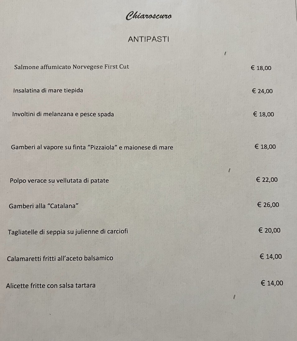 Ristorante di Pesce Chiaroscuro San Giovanni menu 2