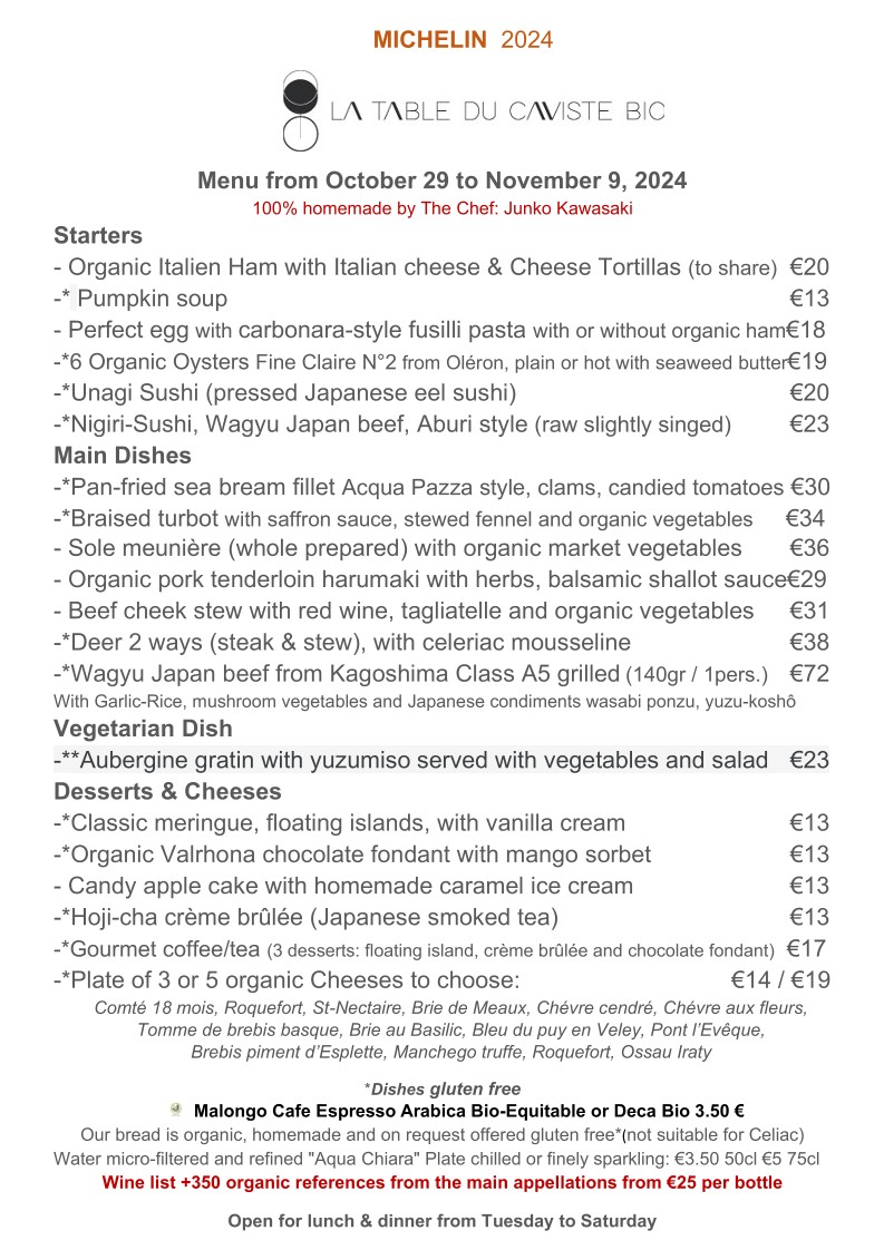 Restaurant La Table du Caviste bio Paris 17 menu 3