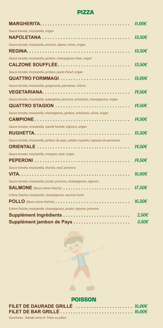 Il Pinocchio menu 3