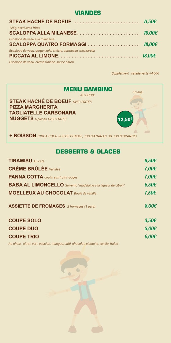 Il Pinocchio menu 4