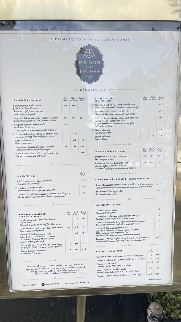 Maison de la Truffe menu 1