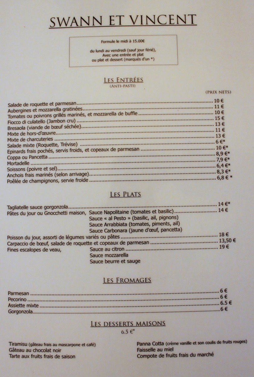 Swann et Vincent menu 1