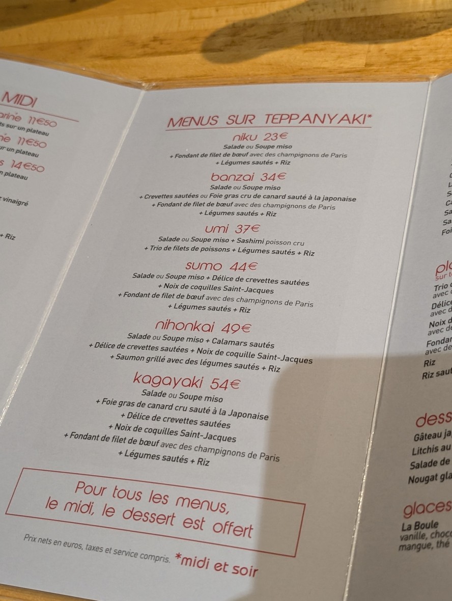 Kagayaki menu 2