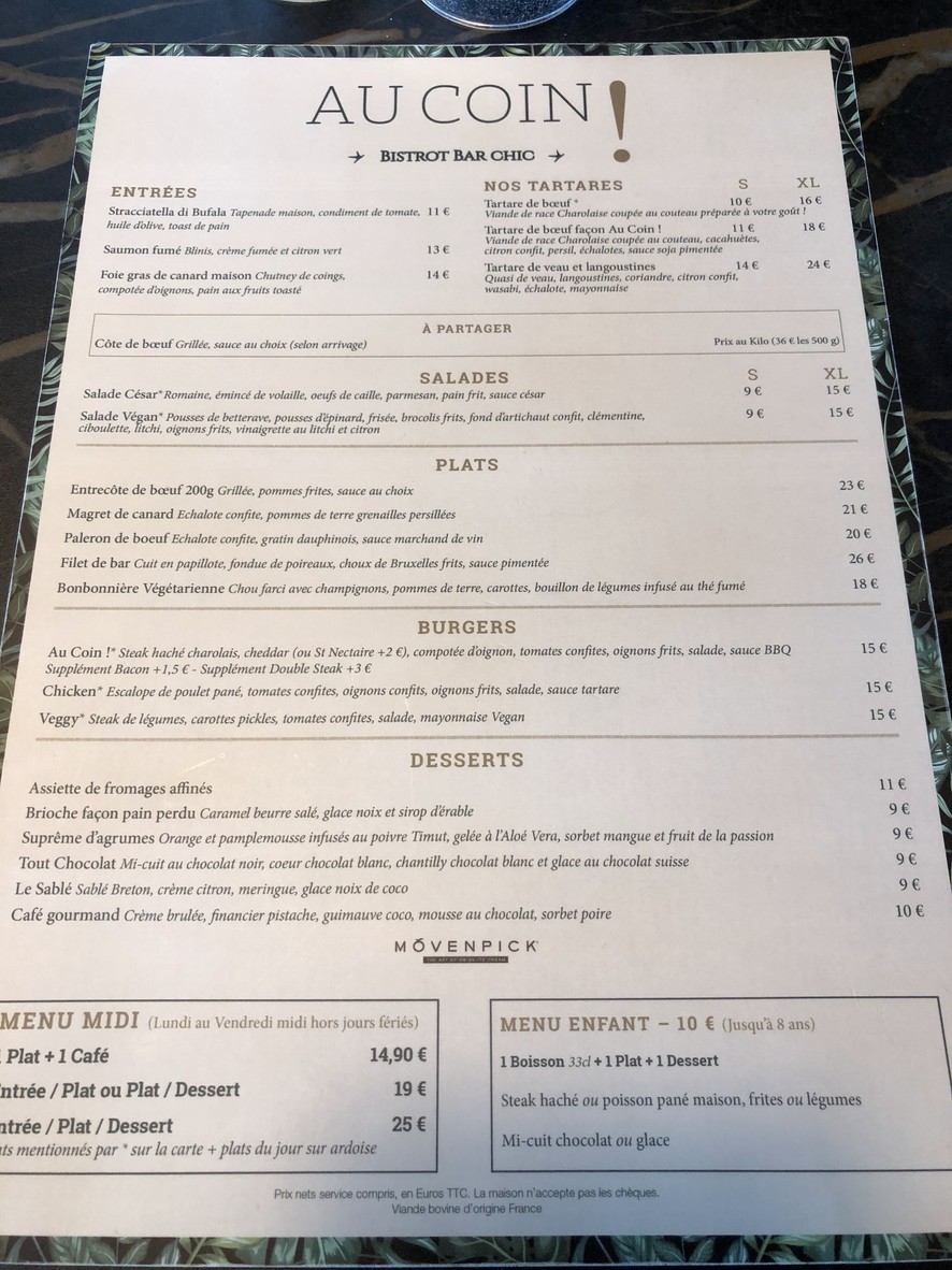 Au Coin ! menu 1