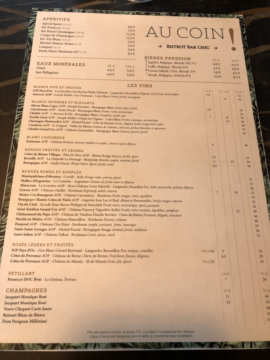 Au Coin ! menu 2