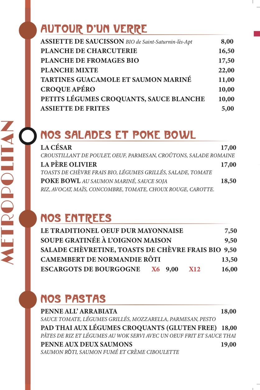 Le Metropolitan menu 1