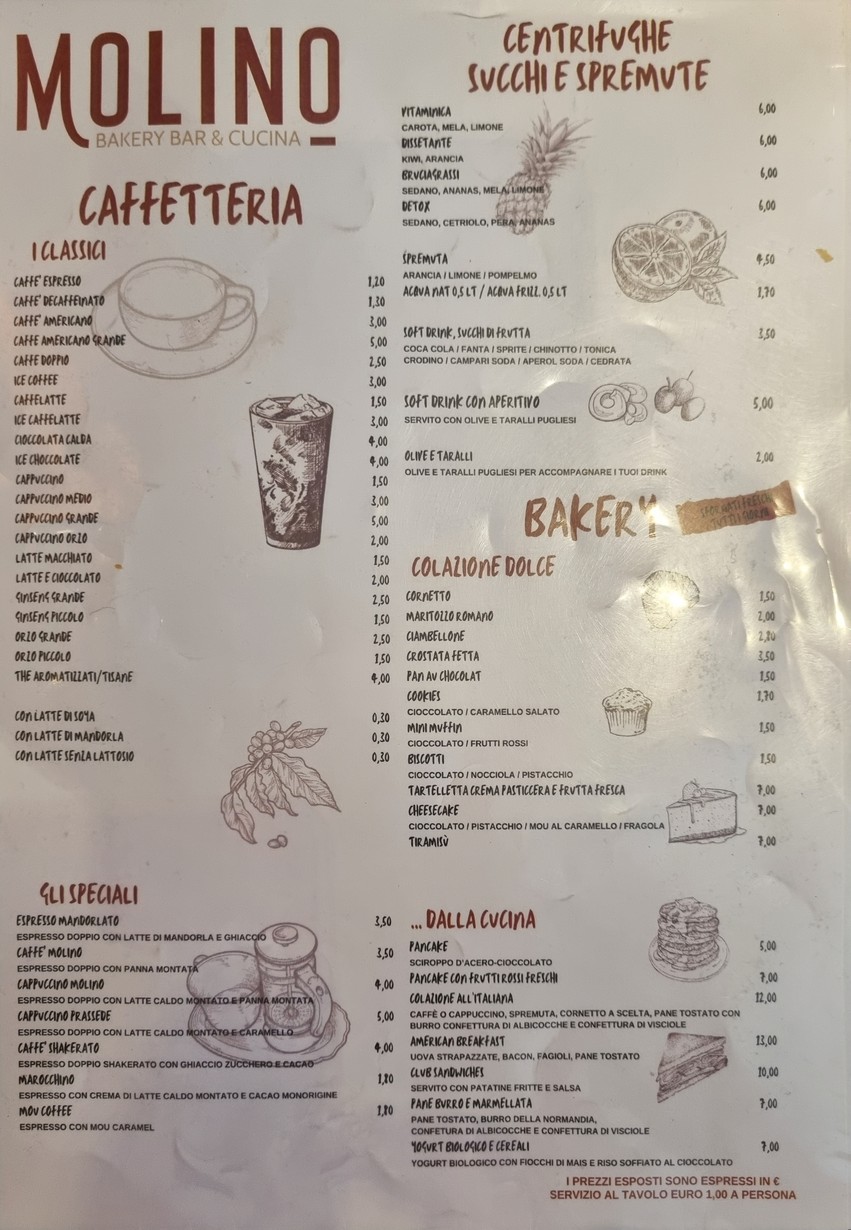 Molino bakery bar & cucina menu 1